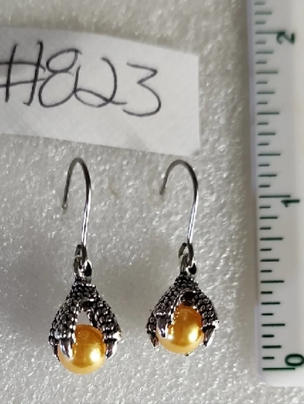 Yellow Pearl Drop Earrings in Silver-Tone Dragon Claw Setting